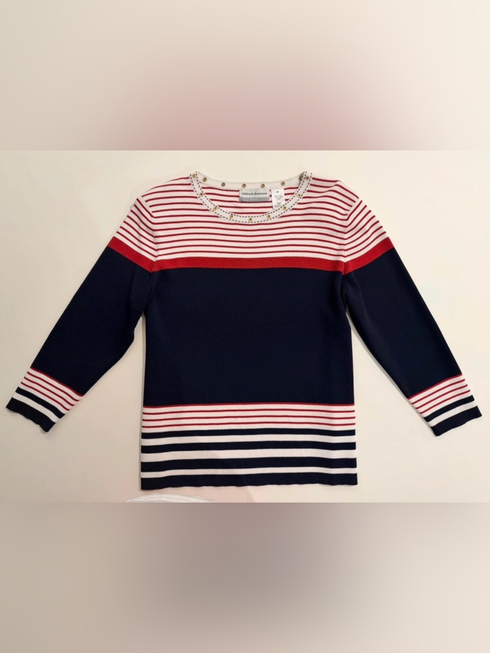 Navy Red White Striped Sweater Top Nautical
Gold Grommet